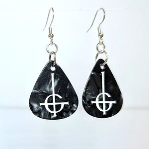 UPCYCLED GUITAR PICK EARRINGS BLACK GHOST DESIGN METAL